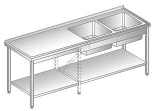 Stół z dwoma zlewami i półką 1500x600mm