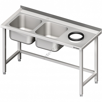 Stół przyścienny ze zlewem bez półki z otworem 1800x700x850 mm, 2-komory po lewej spawany