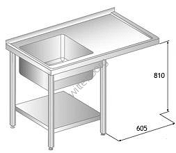 Stół ze zlewem, półką i miejscem na zmywarkę 1600x600mm