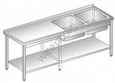 Stół  z dwoma zlewami i półką 1400x600mm