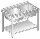 Stół z dwoma zlewami i półką 1200x700mm