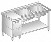 Stół z dwoma zlewami,szafką i półką 1600x600mm