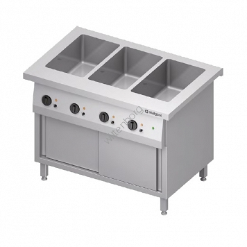 Stanowisko bemarowe wodne 3xGN 1/1, trzykomorowe,  z szafką grzewczą, zabudowane, drzwi suwane 1132x750x880 mm