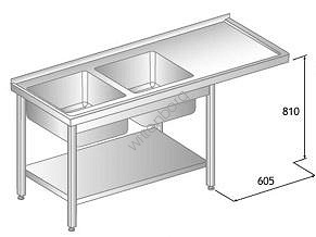Stół z dwoma zlewami, półką i miejscem na zmywarkę 1800x600mm